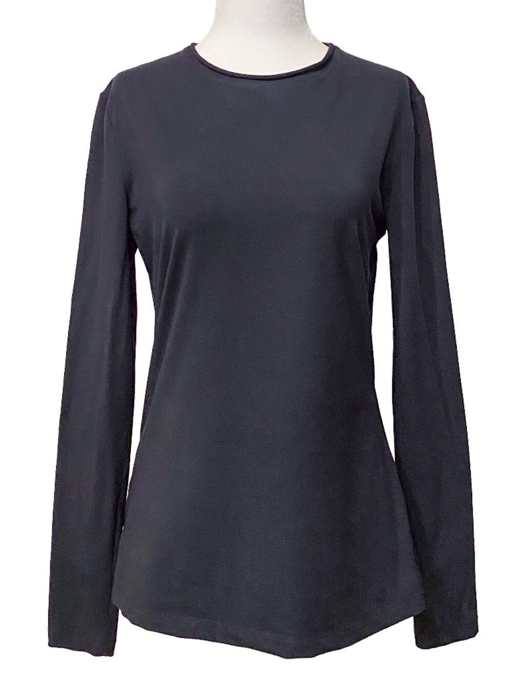 LAFAYETTE 148 Black Long Sleeve Tee Sz M Minimalist Quiet Luxury Layering Top